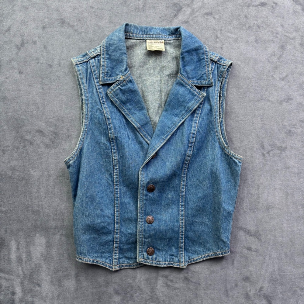 Vintage Made in Japan Denim Vest Medium Wash Button Up Notch Lapel
